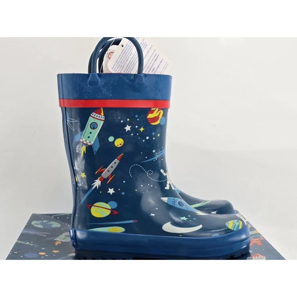 Stephen Joseph Rain‎ Boots Boys Size 9 Space Rocket Planets Rubber NIB